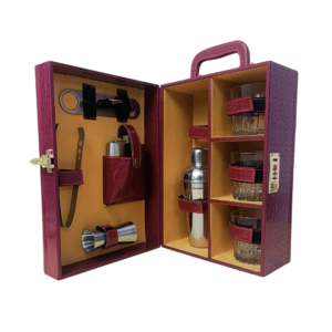 3 Glass Wine Box Bar Set with Accessories in Wooden Leatherette Finish