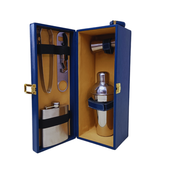 Premium Single Bottle Wine Box - Navy Blue Plain Leatherette | Wine Gift Box Manufacturer & Wholesaler
