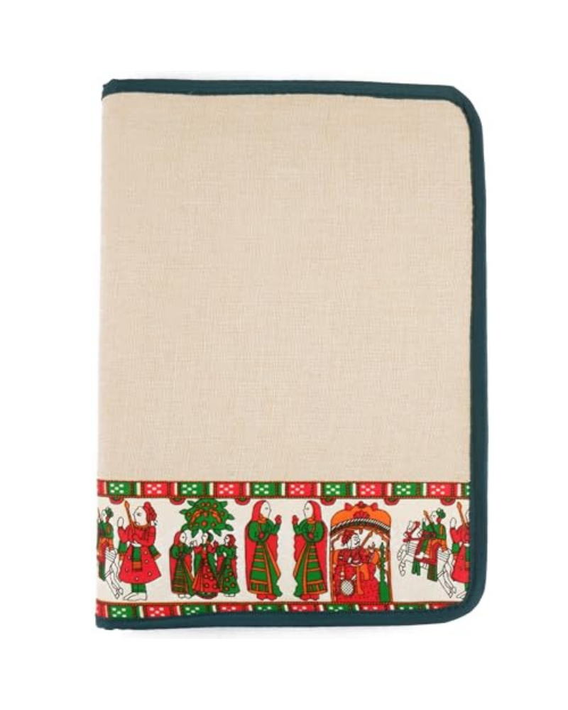 BusiBug A4 Jute Zipper File Folder | Eco-Friendly Conference & Interview Portfolio | Professional Document & Certificate Organizer for Meetings & Seminars (Beige-Green)