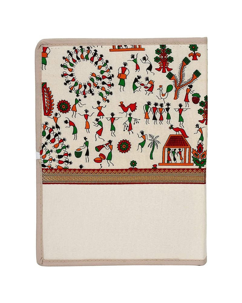 BusiBug A4 Warli Printed Fabric File Folder | Handcrafted Canvas Document & Certificate Holder | Traditional Indian Folk Art Conference Folder for Office & Personal Use (Multicolor) - Image 2
