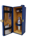 Single Bottle Wine Box with Bar Set – Premium Leatherette Wine Carrier & Cocktail Tool Kit | Custom Corporate Gift - Blue