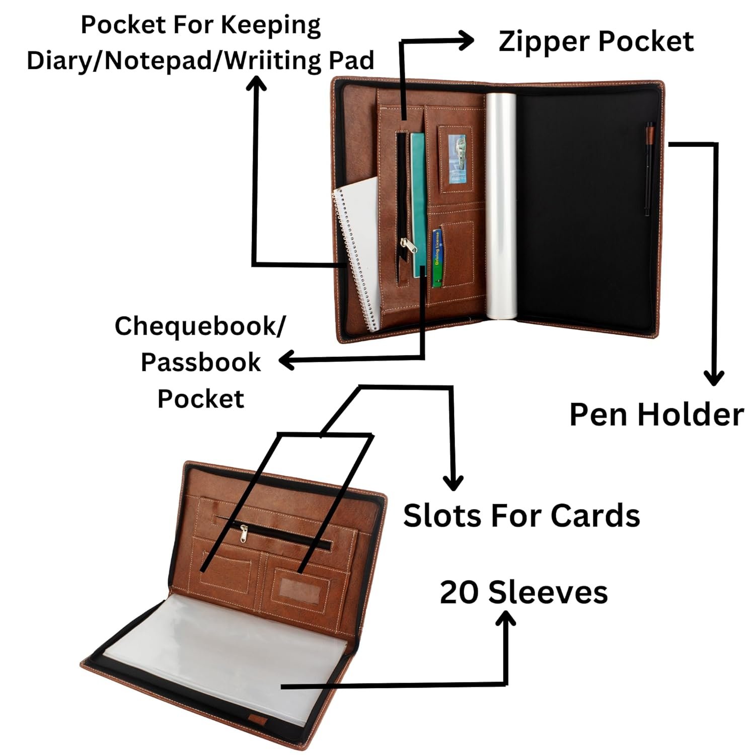 Brown PU Faux Leather Deluxe B4 Size Document Holder 20 Leafs Zipper File Folder Organizer for Certificates, Marksheets, Degrees, Important Papers - Image 10