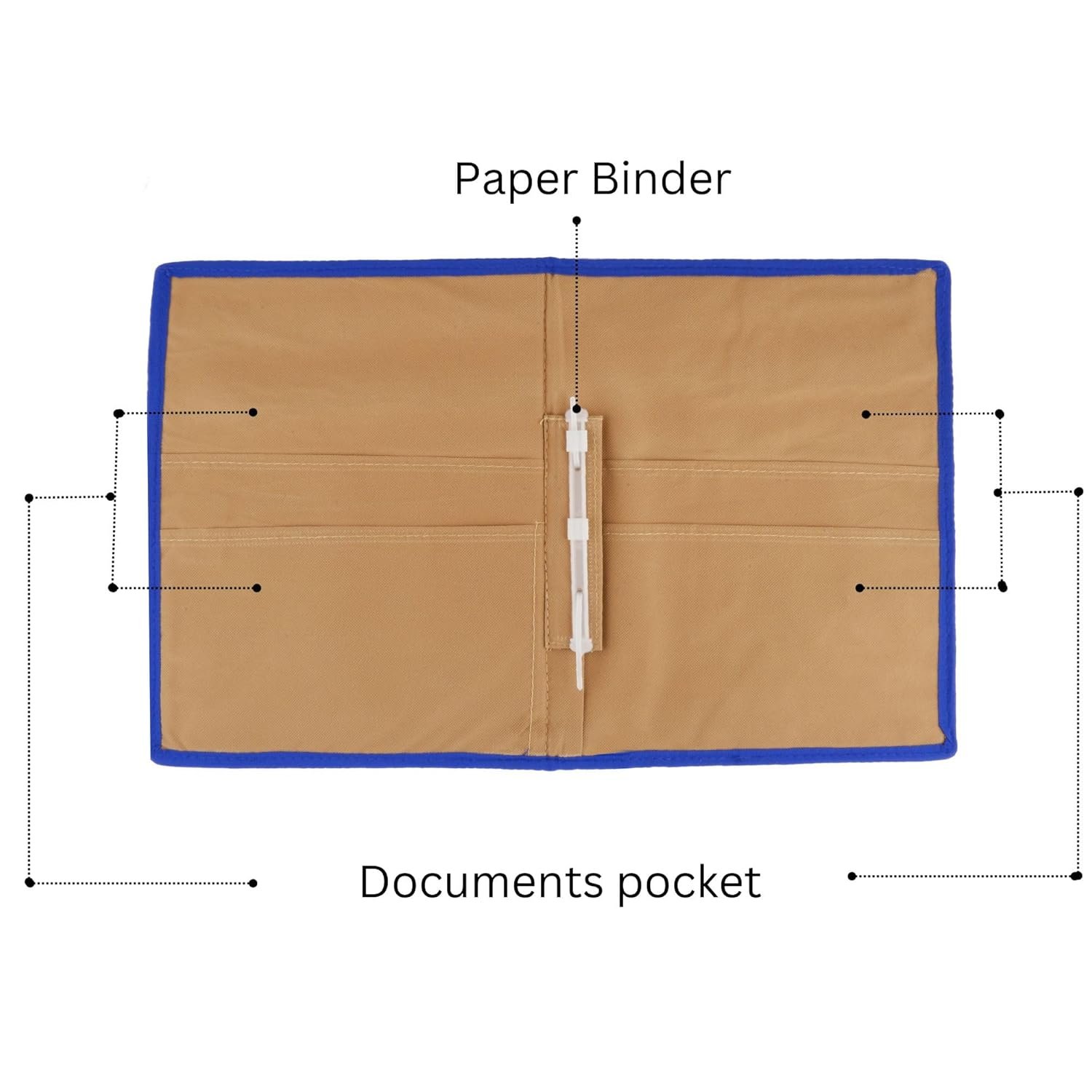Beige-Blue A4 Jute Professional File Folder Document Elastic Loop Organizer for Certificates, Document Holder, Jute File Folder - Image 5