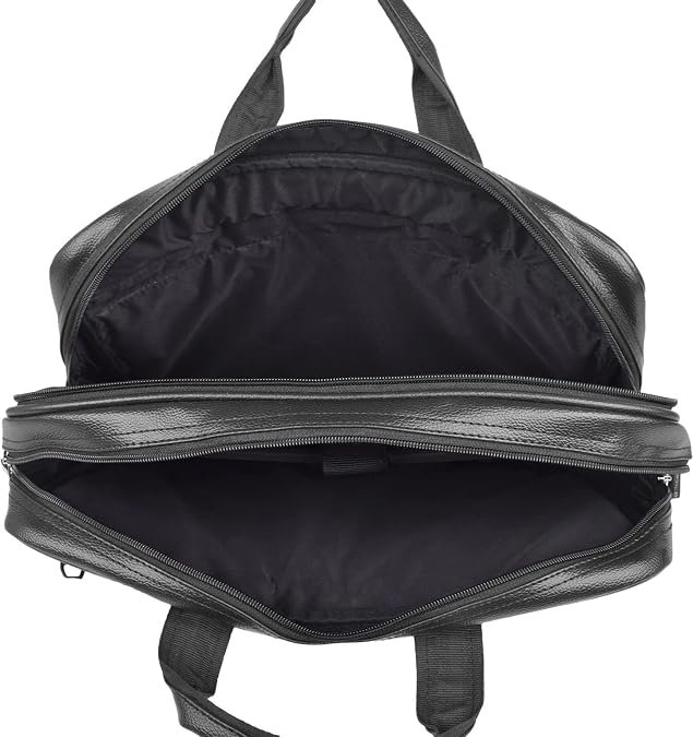 Black 4 Compartments Faux Leather Office Bag, Messenger Bag, Expandable Laptop Bag 15.6 Inch - Image 6