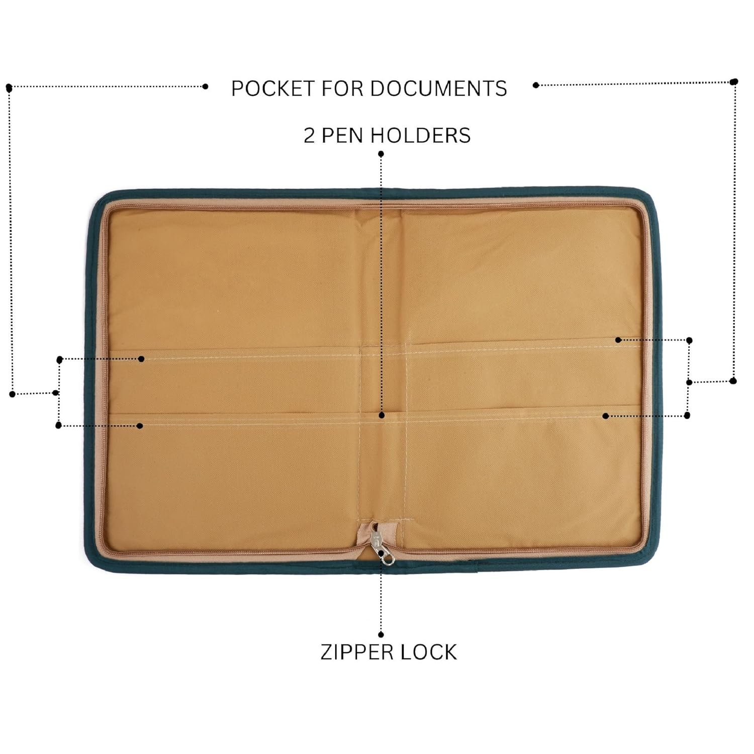 Beige-Green A4 Jute Professional File Folder Document Zipper Organizer for Certificates, Document Holder, Jute File Folder - Image 3