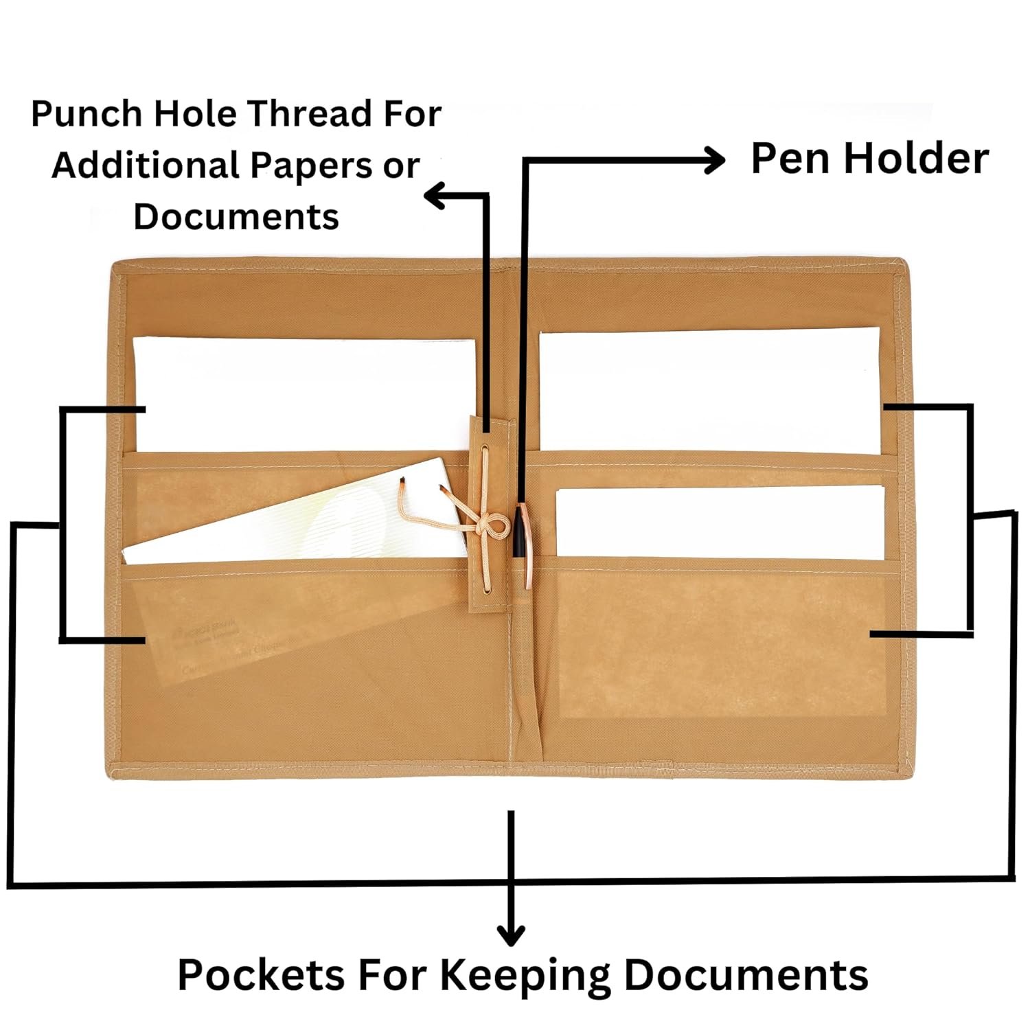 Green A4 Jute Professional File Folder Document Elastic Loop Organizer for Certificates, Document Holder, Jute File Folder - Image 4