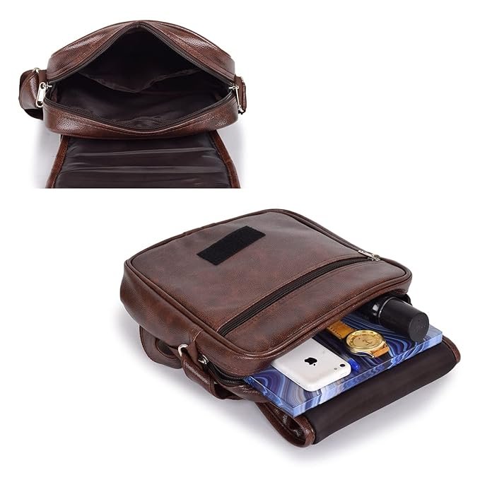 Brown PU Leather Sling Bag for Men & Women – 7L Crossbody Shoulder Bag | Stylish Messenger Bag for Travel, Office, Business & Daily Use - Image 7