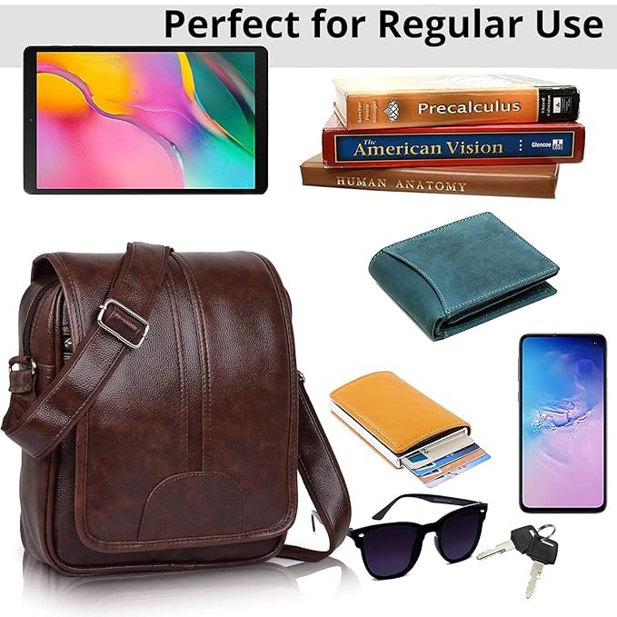 Brown PU Leather Sling Bag for Men & Women – 7L Crossbody Shoulder Bag | Stylish Messenger Bag for Travel, Office, Business & Daily Use - Image 3