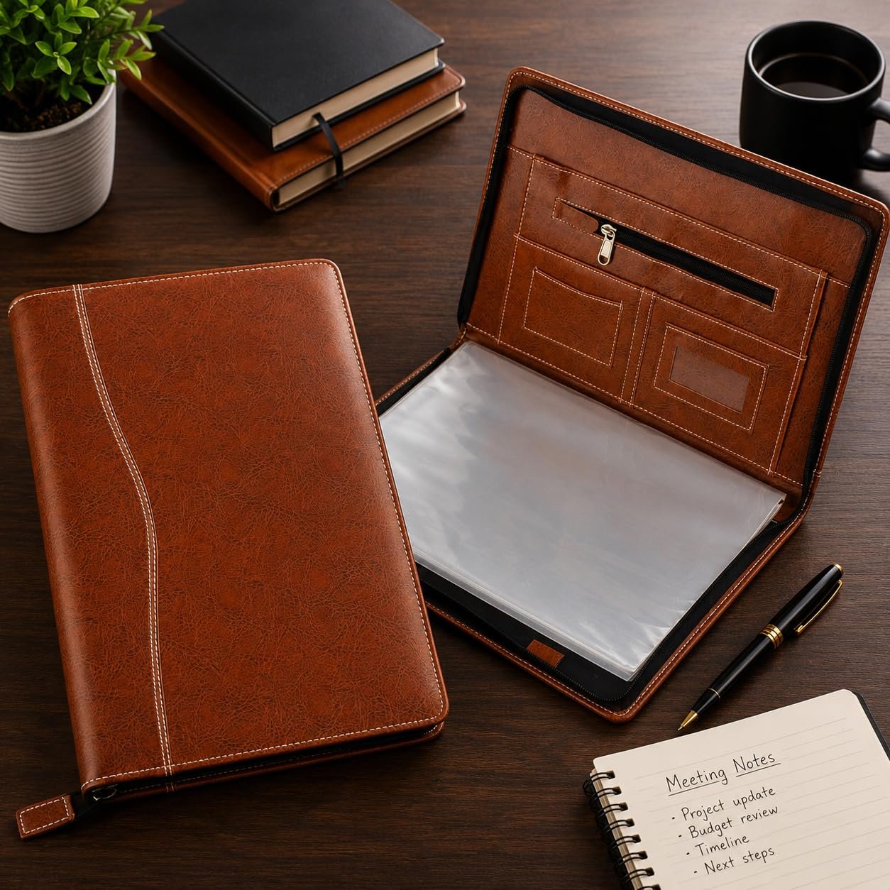 Brown PU Faux Leather Deluxe B4 Size Document Holder 20 Leafs Zipper File Folder Organizer for Certificates, Marksheets, Degrees, Important Papers - Image 5