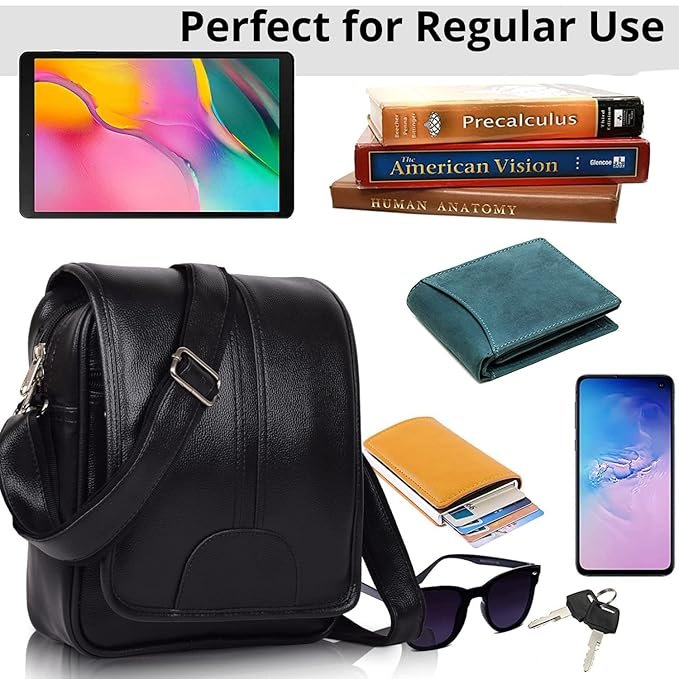 Black PU Leather Sling Bag for Men & Women – 7L Crossbody Shoulder Bag | Stylish Messenger Bag for Travel, Office, Business & Daily Use (Copy) - Image 3