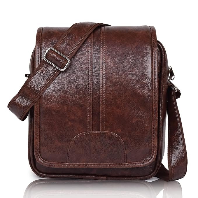 Brown PU Leather Sling Bag for Men & Women – 7L Crossbody Shoulder Bag | Stylish Messenger Bag for Travel, Office, Business & Daily Use