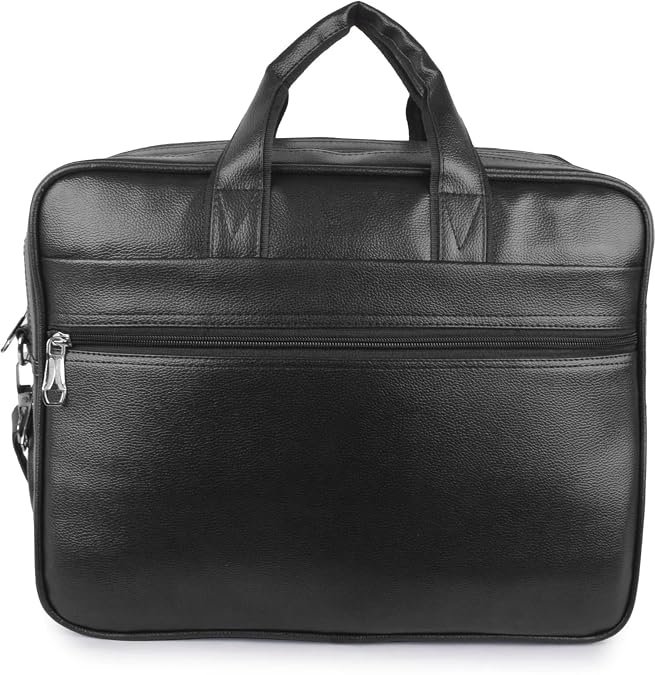 Black 4 Compartments Faux Leather Office Bag, Messenger Bag, Expandable Laptop Bag 15.6 Inch - Image 2