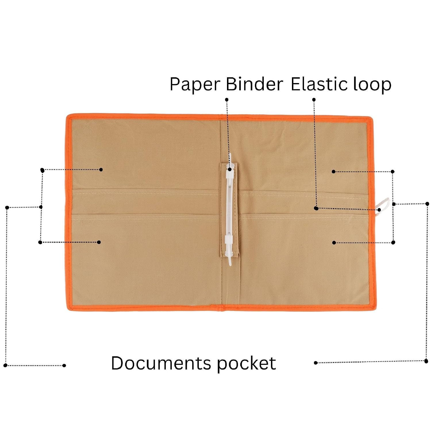Beige-Orange A4 Jute Professional File Folder Document Elastic Loop Organizer for Certificates, Document Holder, Jute File Folder - Image 5