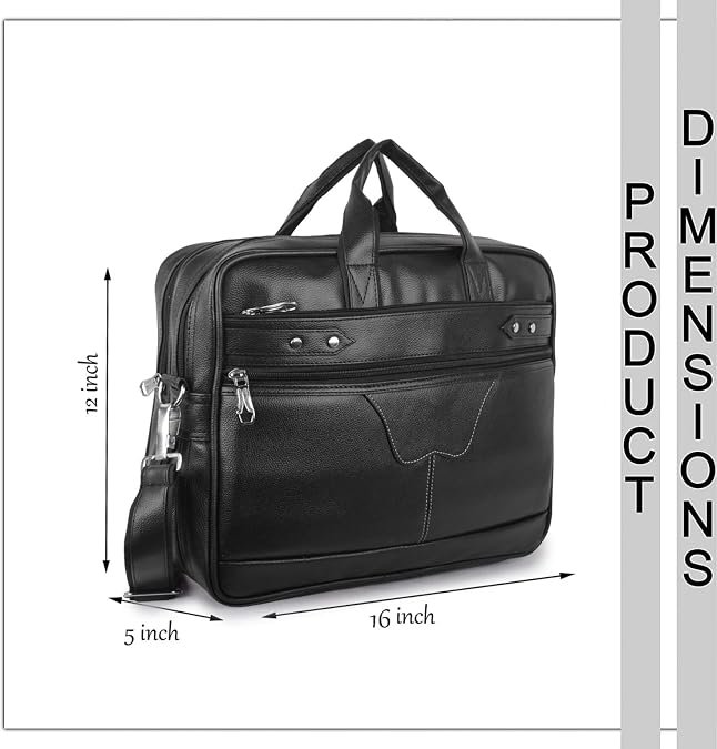 Black 4 Compartments Faux Leather Office Bag, Messenger Bag, Expandable Laptop Bag 15.6 Inch - Image 4