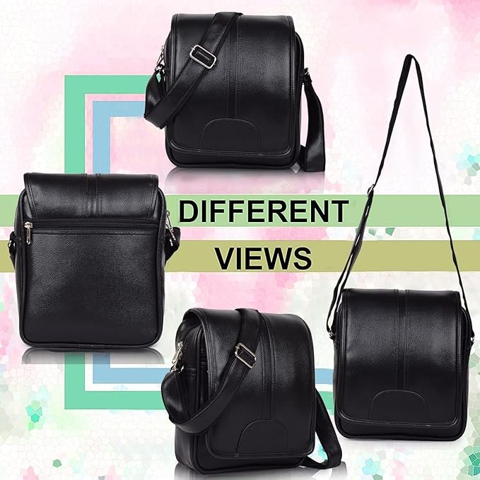 Black PU Leather Sling Bag for Men & Women – 7L Crossbody Shoulder Bag | Stylish Messenger Bag for Travel, Office, Business & Daily Use (Copy) - Image 4