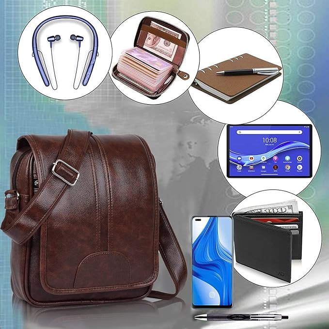Brown PU Leather Sling Bag for Men & Women – 7L Crossbody Shoulder Bag | Stylish Messenger Bag for Travel, Office, Business & Daily Use - Image 2