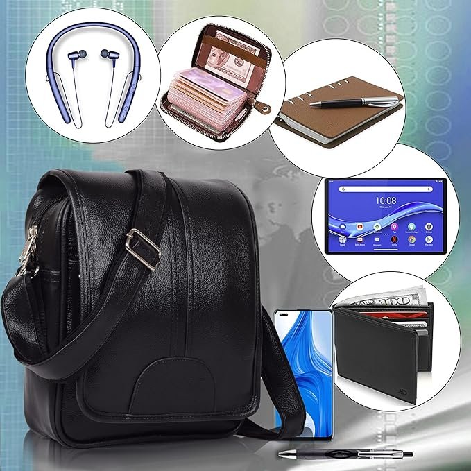 Black PU Leather Sling Bag for Men & Women – 7L Crossbody Shoulder Bag | Stylish Messenger Bag for Travel, Office, Business & Daily Use (Copy) - Image 2