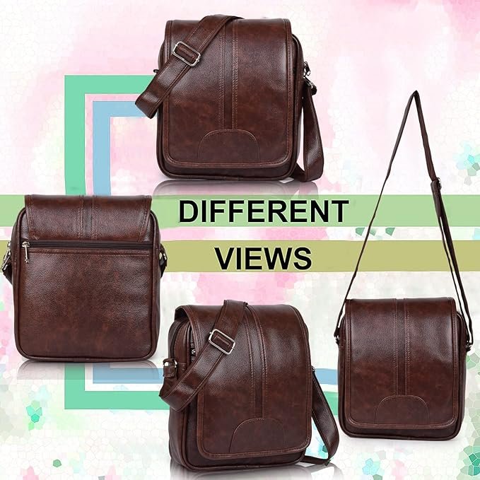Brown PU Leather Sling Bag for Men & Women – 7L Crossbody Shoulder Bag | Stylish Messenger Bag for Travel, Office, Business & Daily Use - Image 4