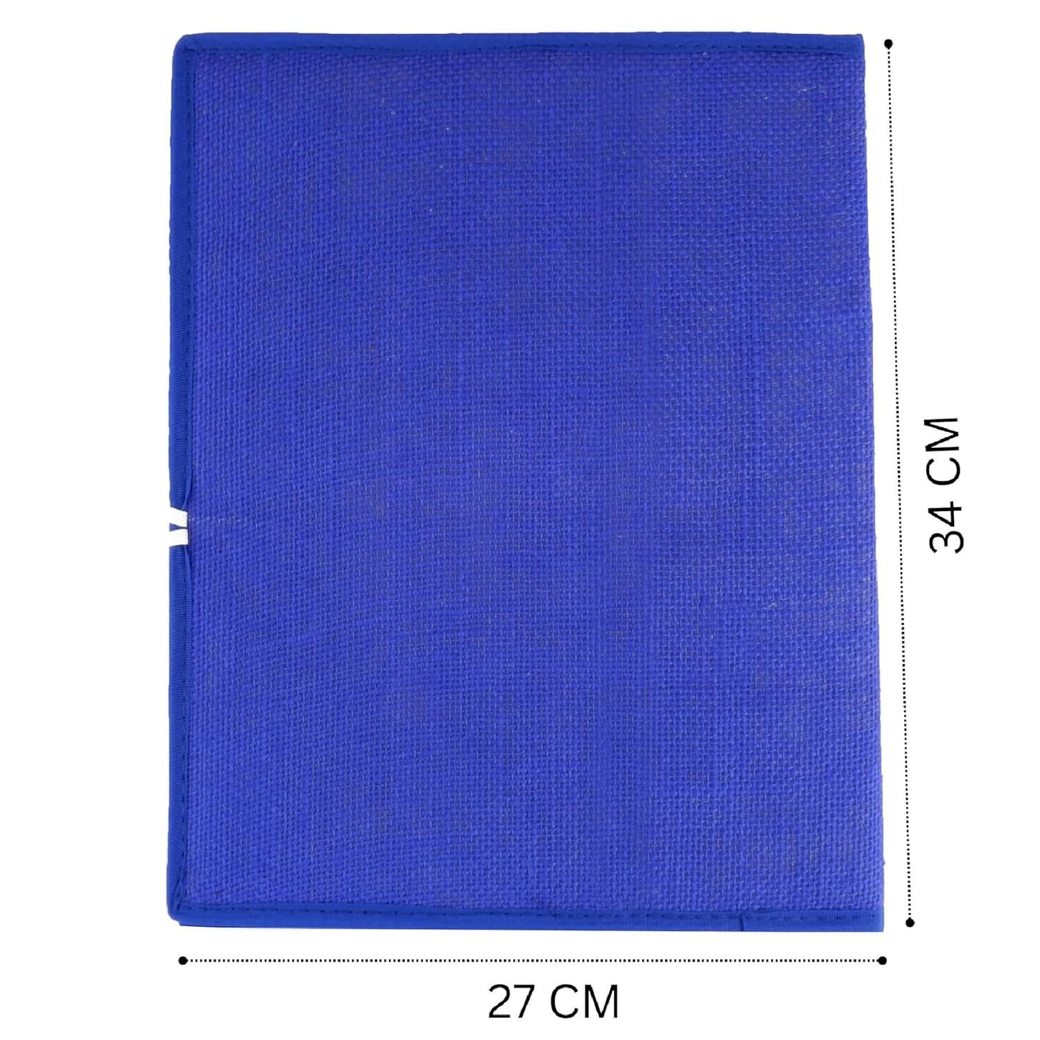 Beige-Blue A4 Jute Professional File Folder Document Elastic Loop Organizer for Certificates, Document Holder, Jute File Folder - Image 3