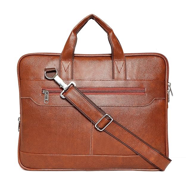 Tan 14 Inch Synthetic Leather Laptop Bag Adjustable Shoulder Strap Office Bag for Men & Women