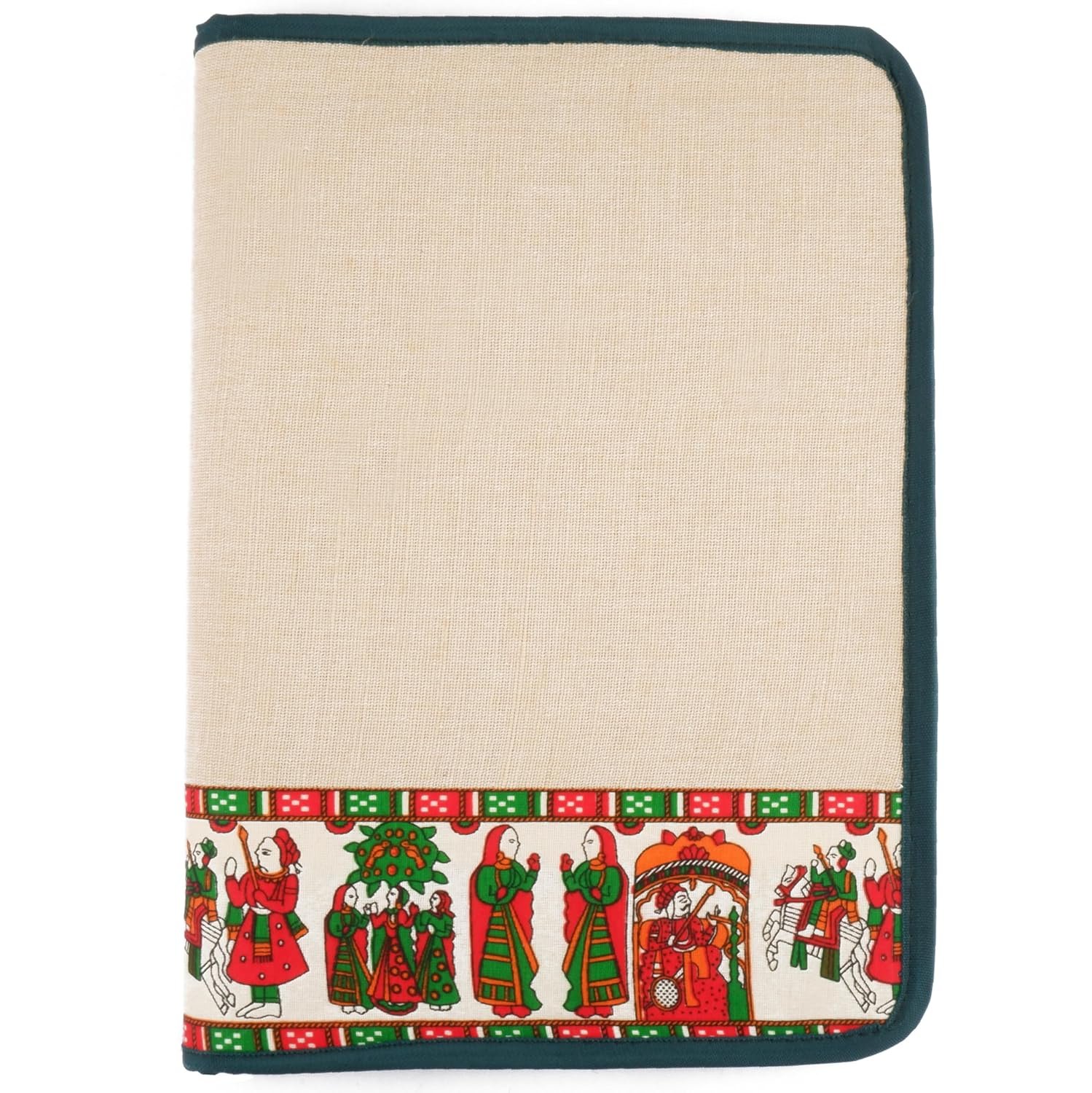 Beige-Green A4 Jute Professional File Folder Document Zipper Organizer for Certificates, Document Holder, Jute File Folder