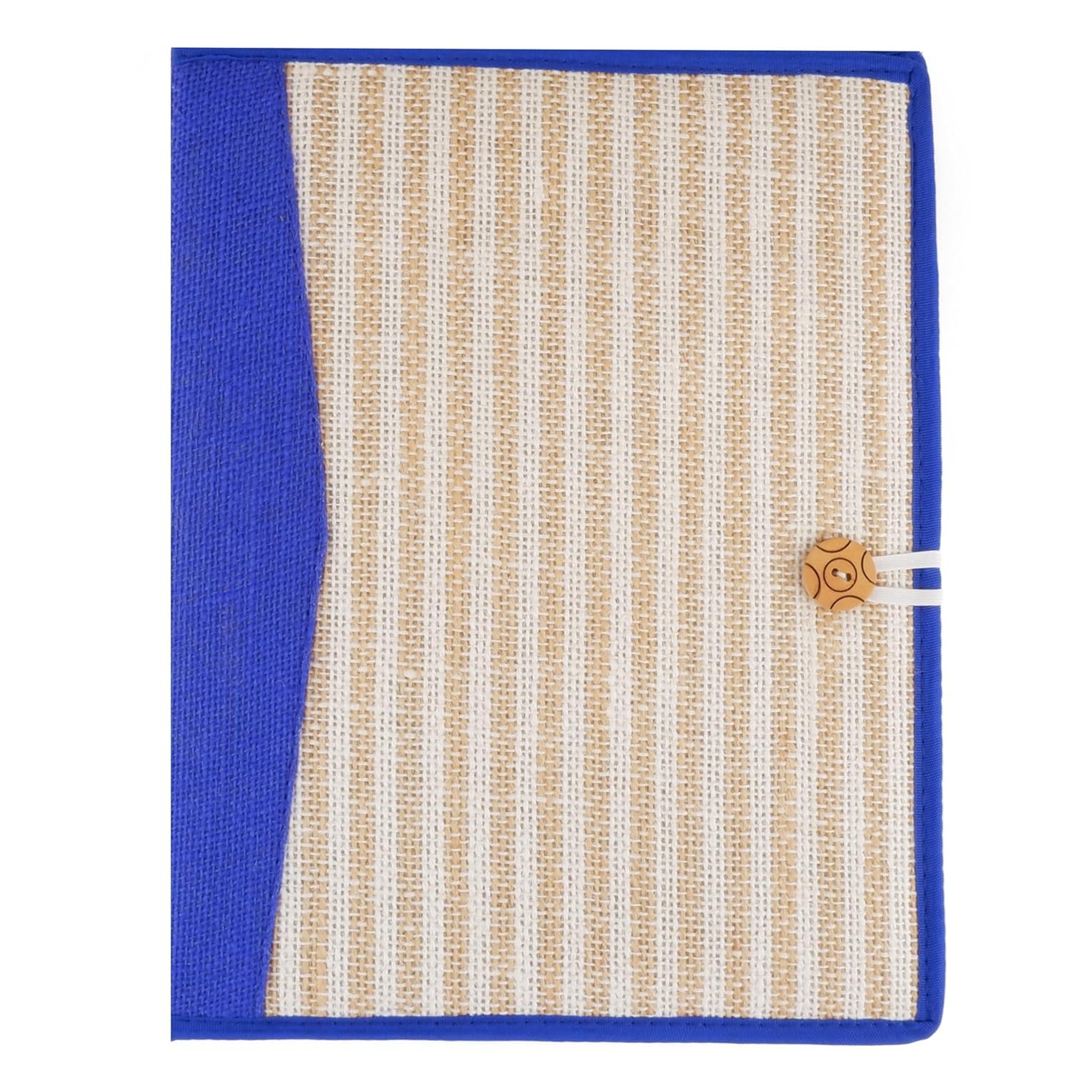 Beige-Blue A4 Jute Professional File Folder Document Elastic Loop Organizer for Certificates, Document Holder, Jute File Folder