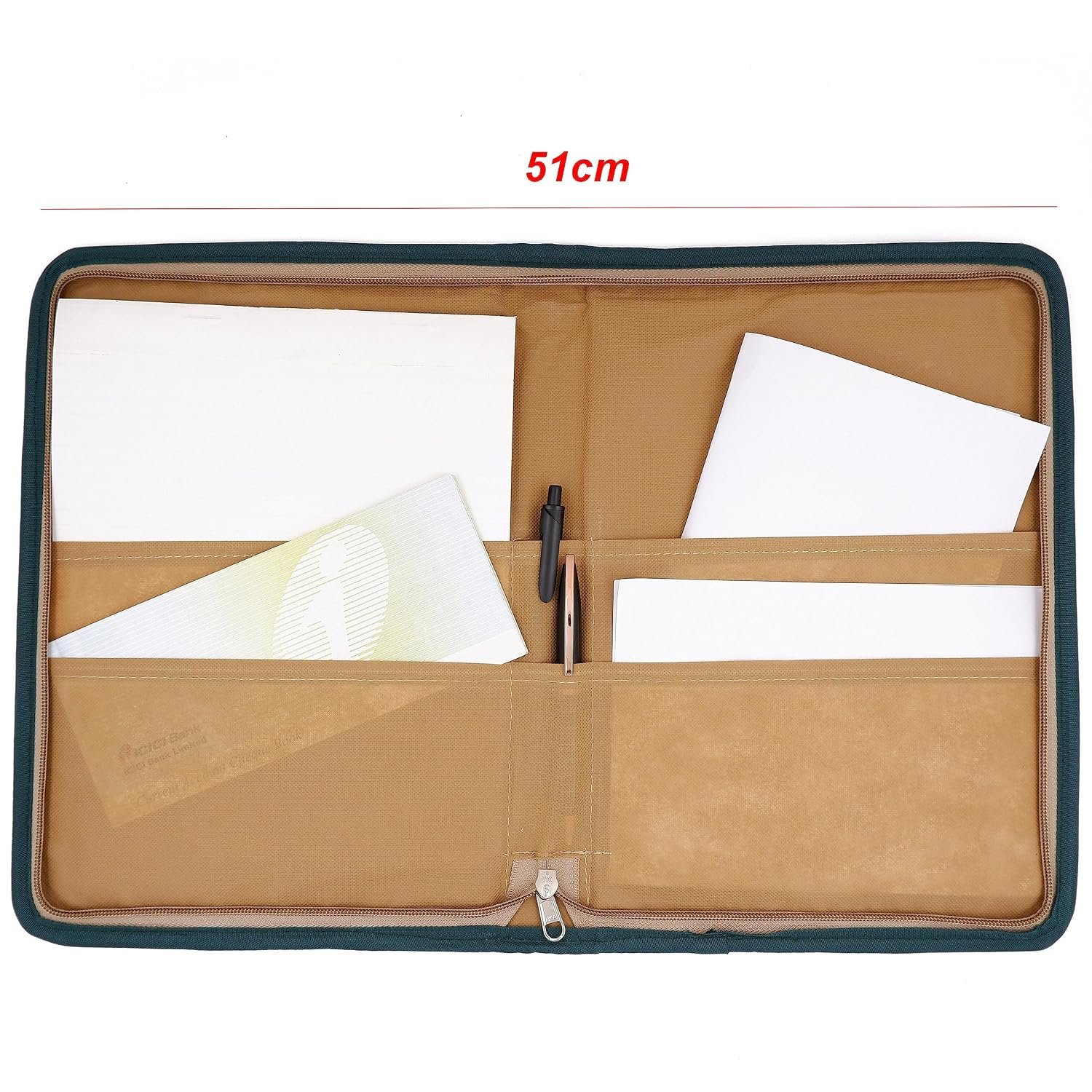 Beige-Green A4 Jute Professional File Folder Document Zipper Organizer for Certificates, Document Holder, Jute File Folder - Image 5