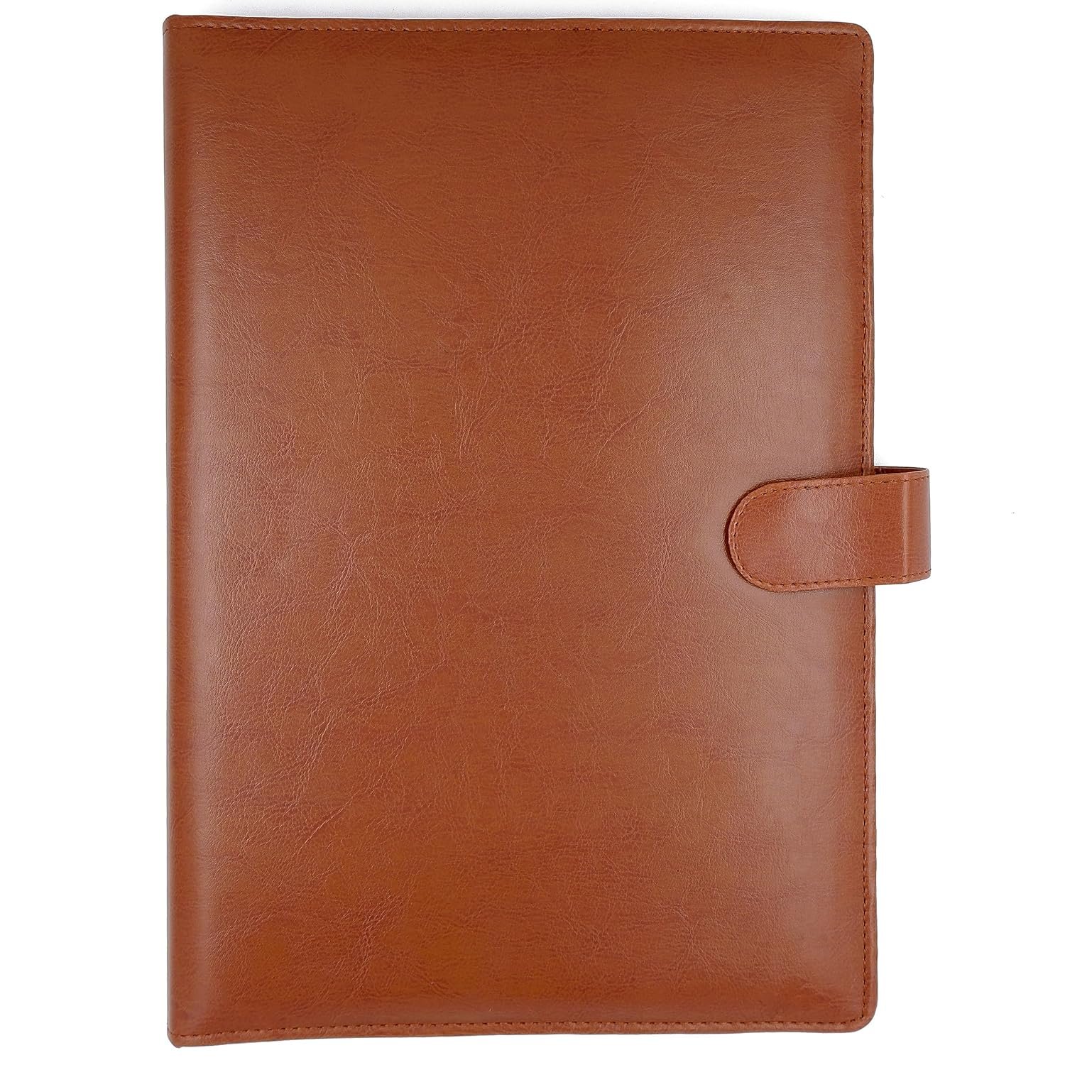 Brown Faux Leather 2 Ring Conference File Folder Multipurpose Magnetic Button Lock Organiser for Meetings, Seminars, Conferences