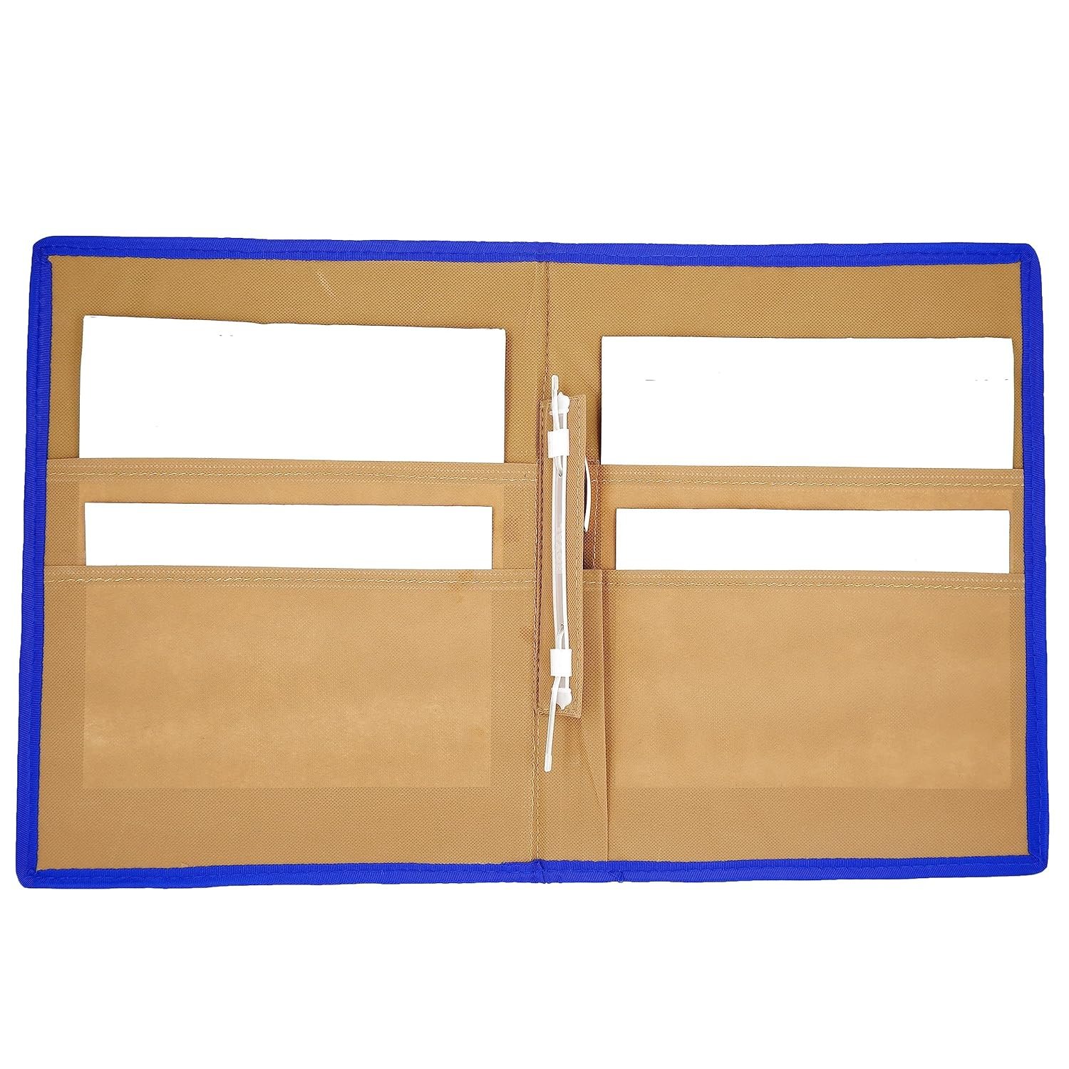 Beige-Blue A4 Jute Professional File Folder Document Elastic Loop Organizer for Certificates, Document Holder, Jute File Folder - Image 4
