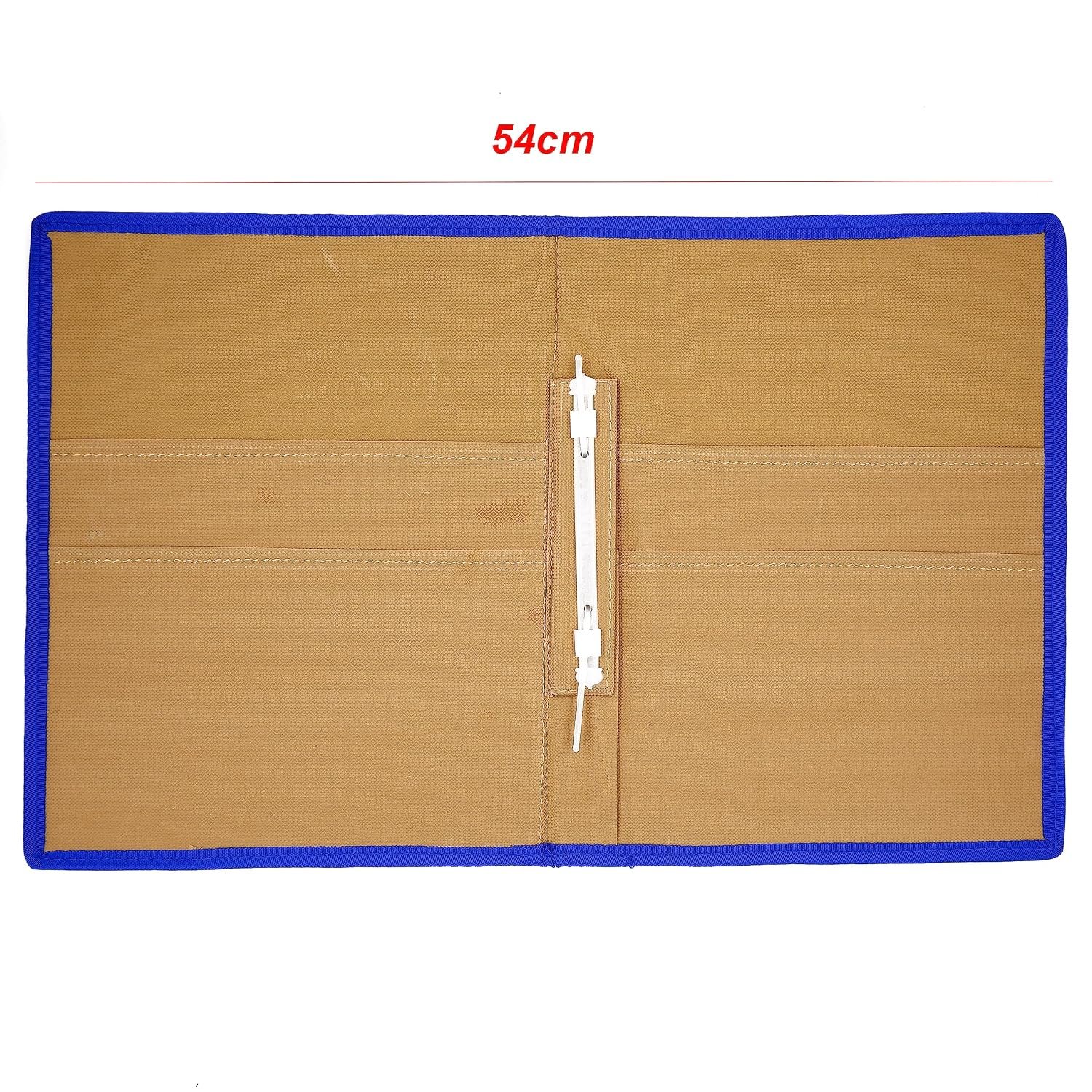 Beige-Blue A4 Jute Professional File Folder Document Elastic Loop Organizer for Certificates, Document Holder, Jute File Folder - Image 2