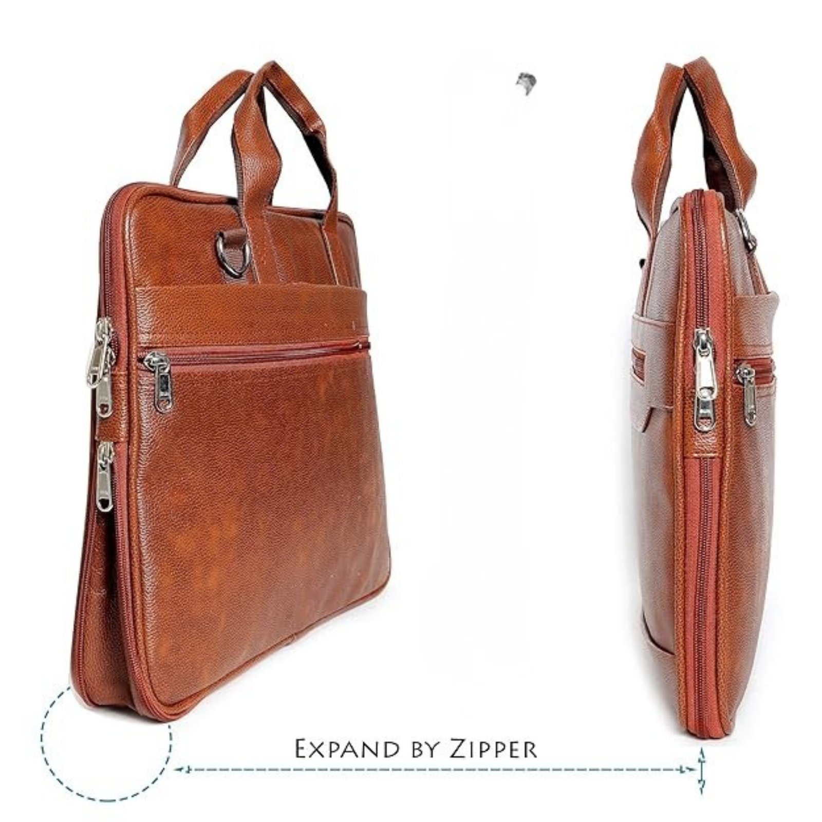 Tan 14 Inch Synthetic Leather Laptop Bag Adjustable Shoulder Strap Office Bag for Men & Women - Image 4