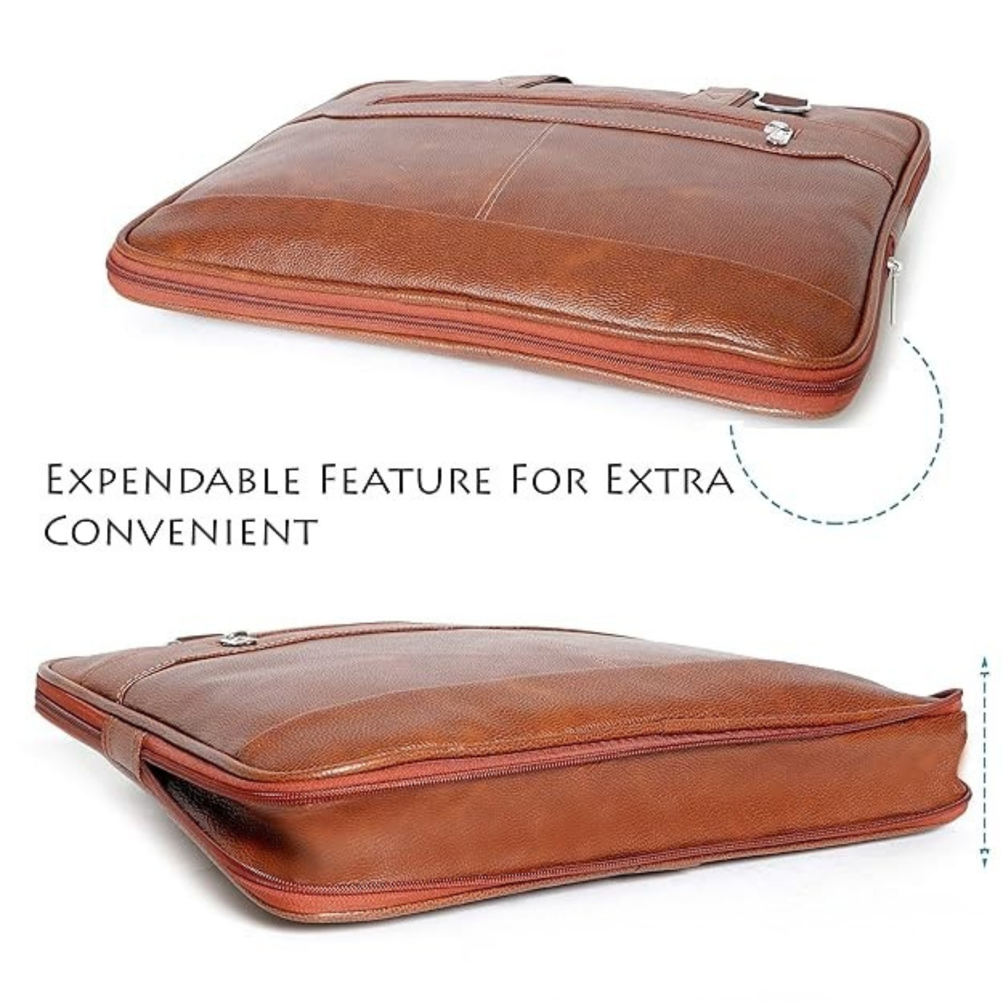 Tan 14 Inch Synthetic Leather Laptop Bag Adjustable Shoulder Strap Office Bag for Men & Women - Image 6