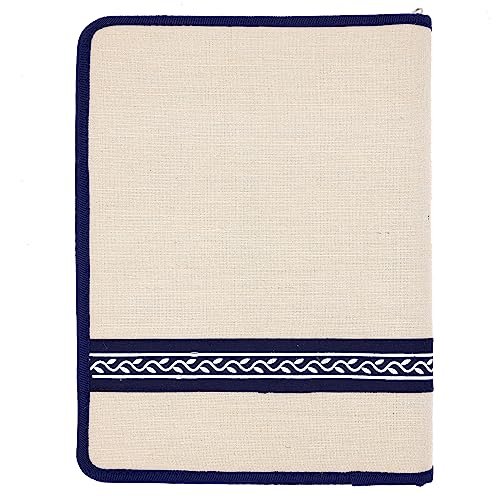 A4 Jute Zipper File Folder – Professional Document Organizer for Meetings, Interviews & Certificates (Beige-Blue)