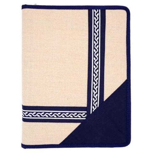 A4 Jute Zipper File Folder – Professional Document Organizer for Meetings, Interviews & Certificates (Beige-Blue)