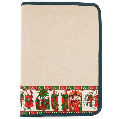 A4 Jute Professional File Folder Document Zipper Organizer for Corporate Meetings, Interview Portfolio, Certificates, Document Holder, Jute Conference File Folder (Beige-Green)