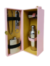 Single Bottle Wine Box with Bar Set – Premium Leatherette Wine Carrier & Cocktail Tool Kit | Custom Corporate Gift - Croco Pink