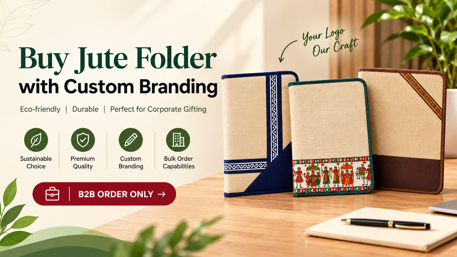 Jute folder with custom branding for B2B corporate gifting