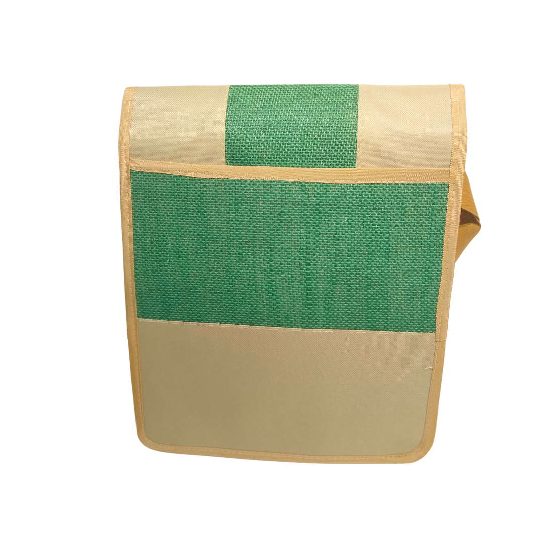 A4 Jute Professional File Folder | Eco-Friendly Document Organizer, Certificate Holder, and Expandable Messenger Briefcase with Adjustable Shoulder Strap and Button Closure for Office and Interviews (Beige & Green) - Image 2